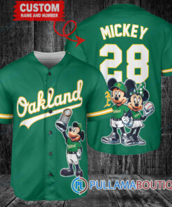 Oakland Athletics x Mickey and Minnie with Trophy Baseball Jersey Green