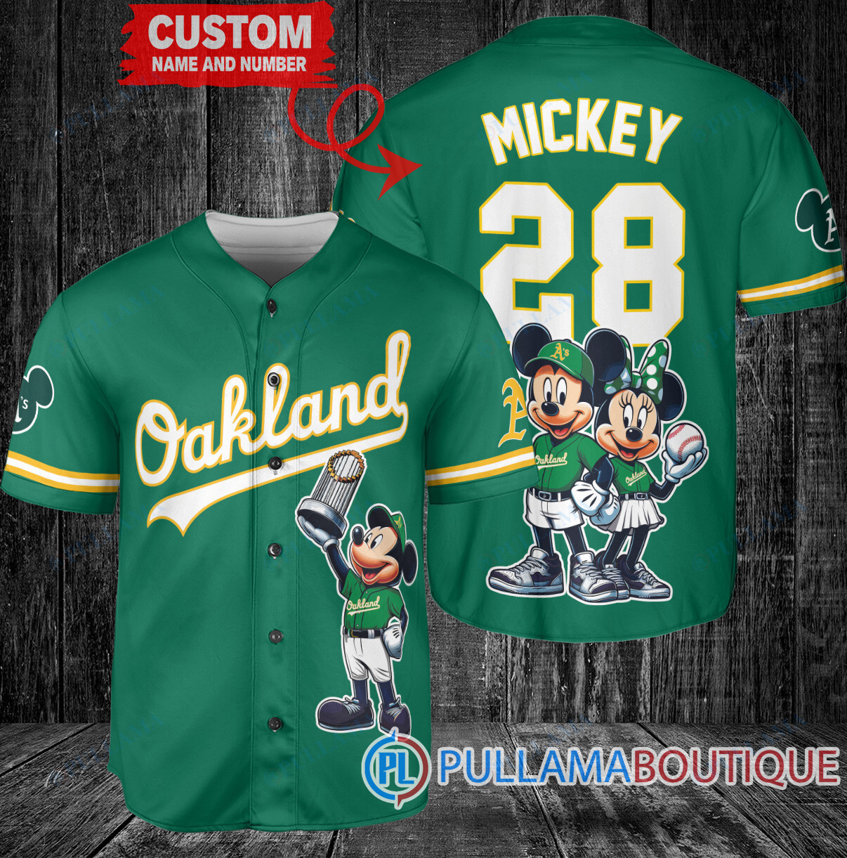 Milwaukee Brewers x Mickey and Minnie with Trophy Baseball Jersey Navy