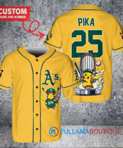 Oakland Athletics x Pikachu Pokemon with Trophy Custom Baseball Jersey Gold