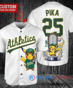 Oakland Athletics x Pikachu Pokemon with Trophy Custom Baseball Jersey White