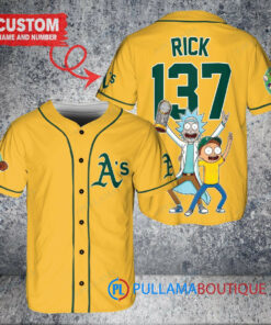 Oakland Athletics x Rick and Morty with Trophy Custom Baseball Jersey Gold