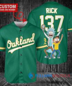 Oakland Athletics x Rick and Morty with Trophy Custom Baseball Jersey Green