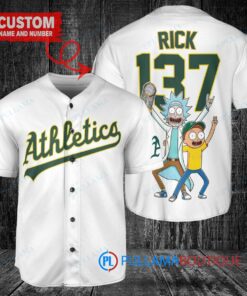 Oakland Athletics x Rick and Morty with Trophy Custom Baseball Jersey White