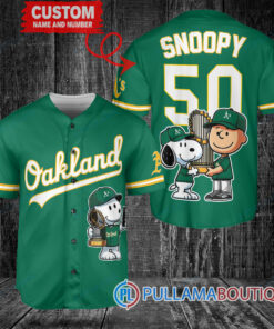 Oakland Athletics x Snoopy and Charlie Brown with Trophy Baseball Jersey Green