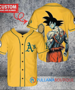 Oakland Athletics x Son Goku Kakarot Super Saiyan Dragon Ball Z with Trophy Baseball Jersey Gold