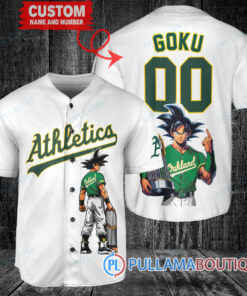 Oakland Athletics x Son Goku Kakarot Super Saiyan Dragon Ball Z with Trophy Baseball Jersey White V2