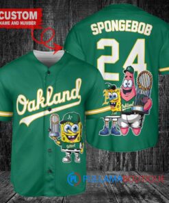 Oakland Athletics x SpongeBob SquarePants with Trophy Custom Baseball Jersey Green