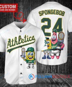 Oakland Athletics x SpongeBob SquarePants with Trophy Custom Baseball Jersey White