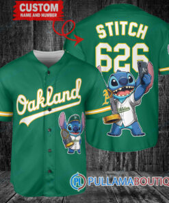 Oakland Athletics x Stitch with Trophy Baseball Jersey Green