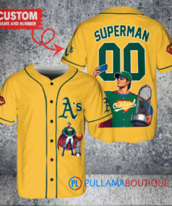 Oakland Athletics x Superman DC Comics with Trophy Custom Baseball Jersey Gold