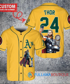 Oakland Athletics x Thor Marvel with Trophy Custom Baseball Jersey Gold