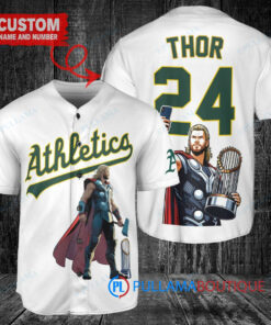 Oakland Athletics x Thor Marvel with Trophy Custom Baseball Jersey White