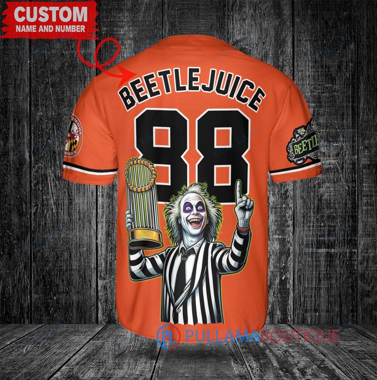 Detroit Tigers Beetlejuice Halloween World Series Trophy Baseball Jersey Navy V2