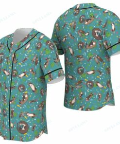 Otter Dark Green Pattern Baseball Jersey