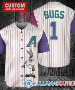 Personalized Arizona Diamondbacks Bugs Bunny Baseball Jersey Cream-Purple