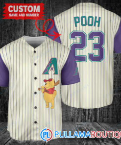 Personalized Arizona Diamondbacks Winnie the Pooh Baseball Jersey Cream-Purple