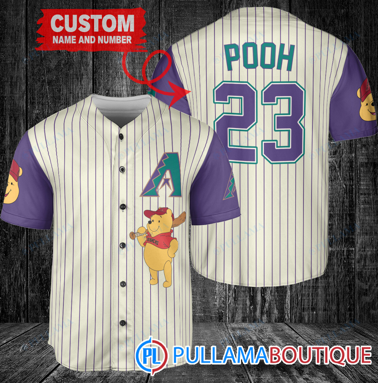 Personalized Detroit Tigers Winnie the Pooh Baseball Jersey Navy