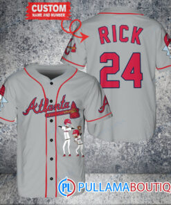 Personalized Atlanta Braves Rick and Morty Baseball Jersey Gray