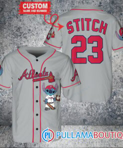 Personalized Atlanta Braves Stitch Baseball Jersey Gray