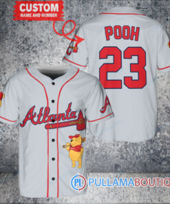 Personalized Atlanta Braves Winnie the Pooh Baseball Jersey Gray