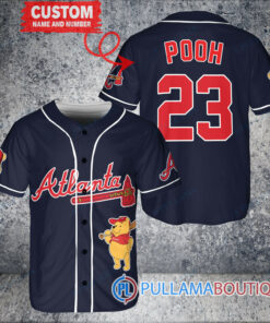 Personalized Atlanta Braves Winnie the Pooh Baseball Jersey Navy