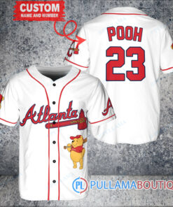 Personalized Atlanta Braves Winnie the Pooh Baseball Jersey White