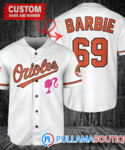 Personalized Baltimore Orioles Barbie Baseball Jersey White