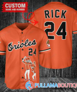 Personalized Baltimore Orioles Rick and Morty Baseball Jersey Orange