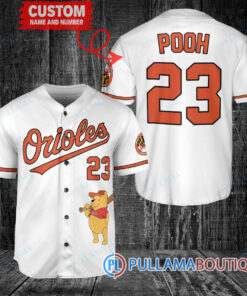 Personalized Baltimore Orioles Winnie the Pooh Baseball Jersey White