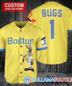 Personalized Boston Red Sox Bugs Bunny Baseball Jersey Gold-Light Blue City Connect