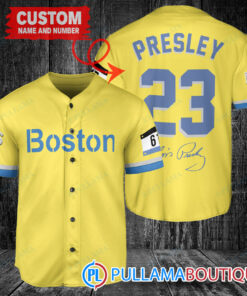 Personalized Boston Red Sox Elvis Presley Baseball Jersey Gold-Light Blue City Connect