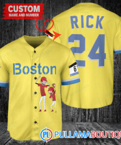 Personalized Boston Red Sox Rick and Morty Baseball Jersey Gold-Light Blue City Connect