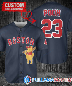 Personalized Boston Red Sox Winnie the Pooh Baseball Jersey Navy