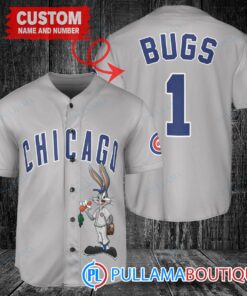 Personalized Chicago Cubs Bugs Bunny Baseball Jersey Gray