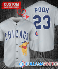 Personalized Chicago Cubs Winnie the Pooh Baseball Jersey Gray