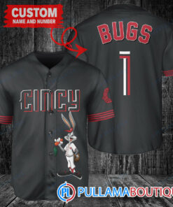 Personalized Cincinnati Reds Bugs Bunny Baseball Jersey Black 2023 City Connect