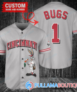 Personalized Cincinnati Reds Bugs Bunny Baseball Jersey Gray