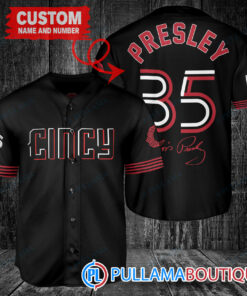 Personalized Cincinnati Reds Elvis Presley Baseball Jersey Black 2023 City Connect