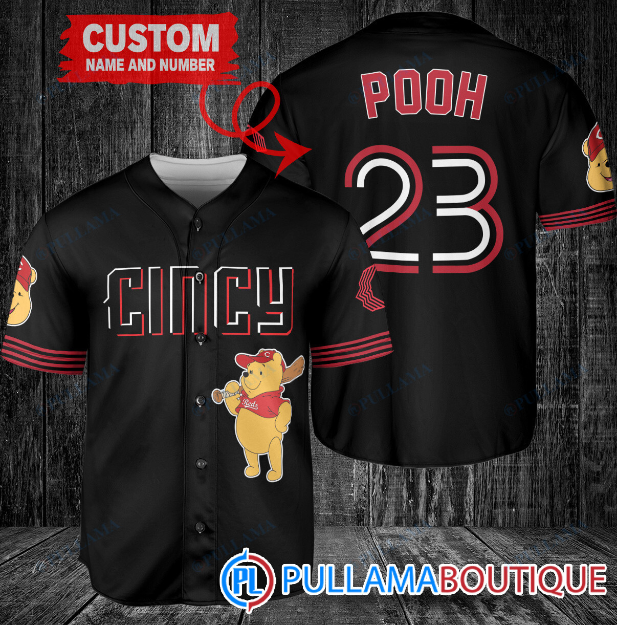 Personalized Cincinnati Reds Winnie the Pooh Baseball Jersey Red