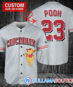 Personalized Cincinnati Reds Winnie the Pooh Baseball Jersey Gray