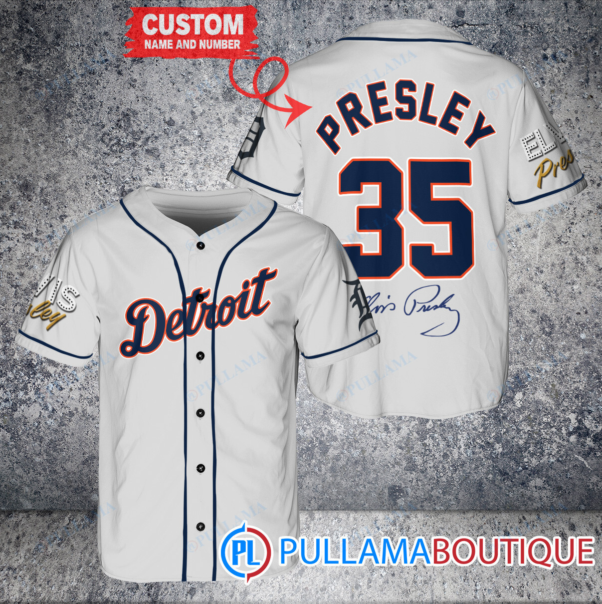 Personalized Detroit Tigers Elvis Presley Baseball Jersey Gray