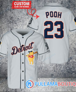 Personalized Detroit Tigers Winnie the Pooh Baseball Jersey Gray