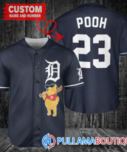 Personalized Detroit Tigers Winnie the Pooh Baseball Jersey Navy