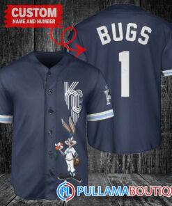 Personalized Kansas City Royals Bugs Bunny Baseball Jersey Navy