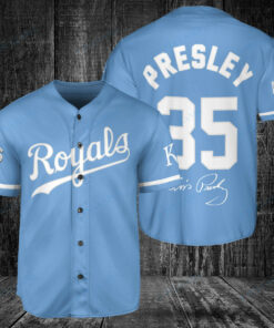 Personalized Kansas City Royals Elvis Presley Baseball Jersey Light Blue