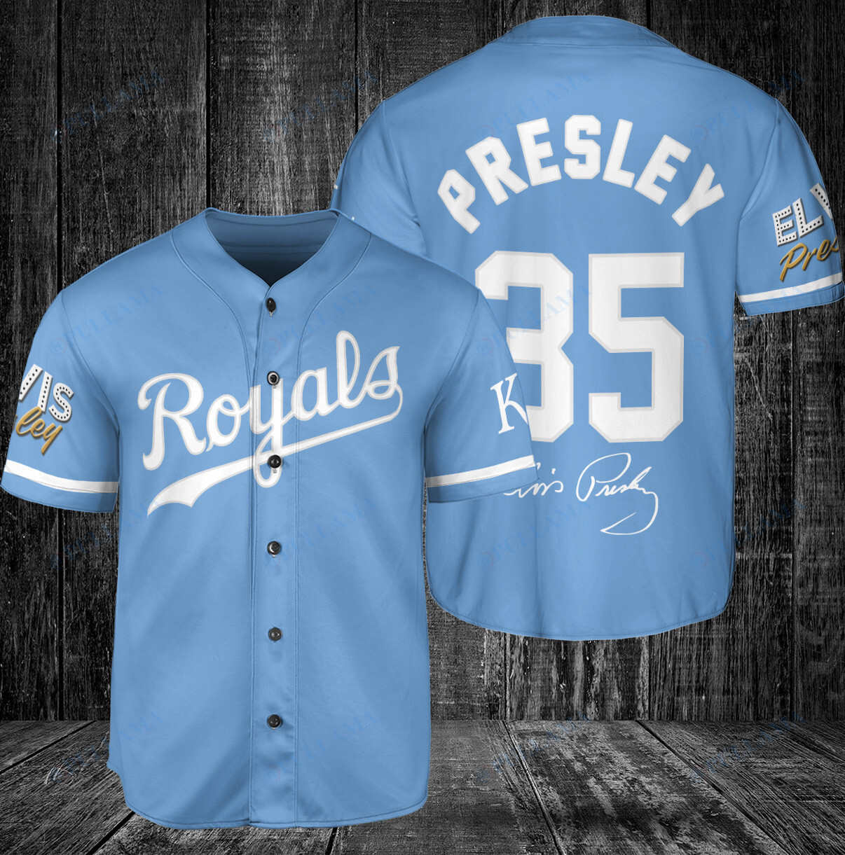 Personalized Kansas City Royals Elvis Presley Baseball Jersey Light Blue