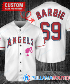 Personalized Los Angeles Angels Barbie Baseball Jersey White