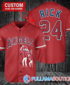 Personalized Los Angeles Angels Rick and Morty Baseball Jersey Red