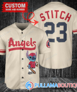 Personalized Los Angeles Angels Stitch Baseball Jersey Cream