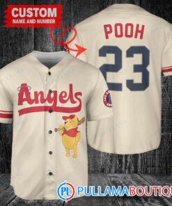 Personalized Los Angeles Angels Winnie the Pooh Baseball Jersey Cream